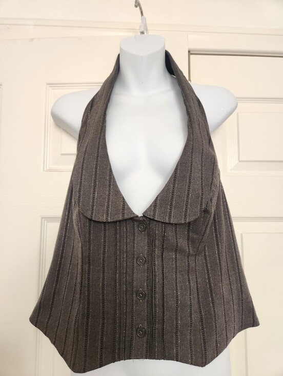 Worthington Jackets & Blazers - Women's Gray Pinstripe Halter Vest Top